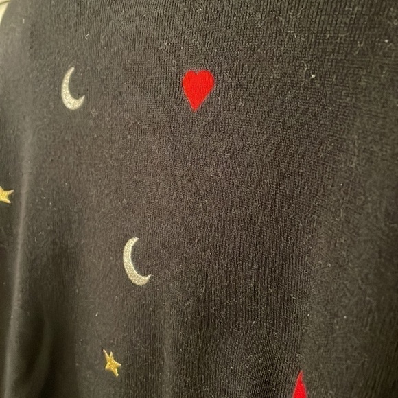 VINTAGE MEISTER GOLD Stars Silver Moon Red Hearts Embroidered Turtleneck Sweater - Picture 8 of 11